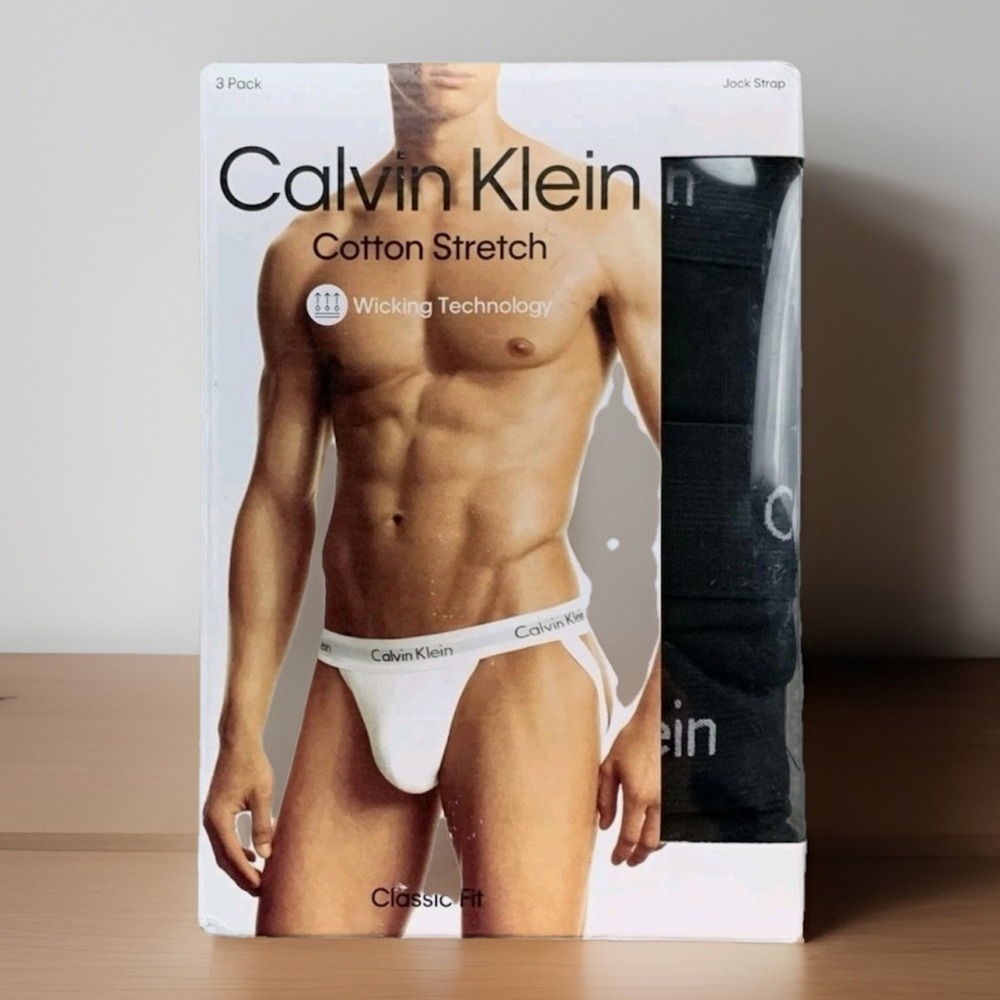 Calvin Klein 3 Pack Cotton Jock Straps Mens X-Large Classic Fit Black Underwear